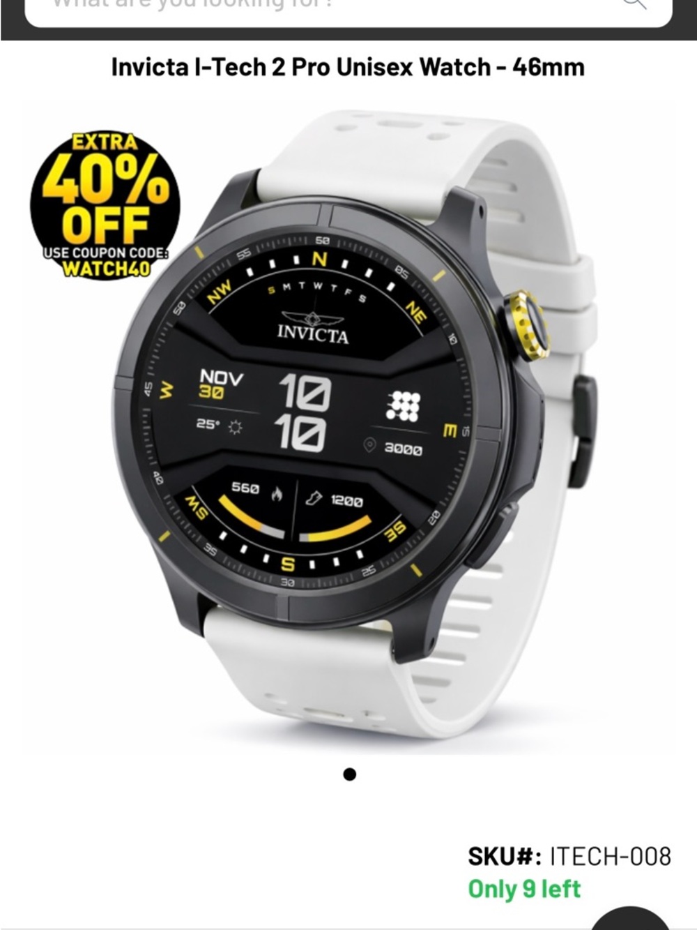 Invicta Black and White Smartwatch with Yellow Accents